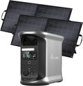 AMPACE 2400W Solar Power Station with 2×100W Solar Panels Andes 1500, 1462Wh Battery Generator with 4 AC Outlets, 1H Full Charging, APP Control Battery Backup for Home, RV