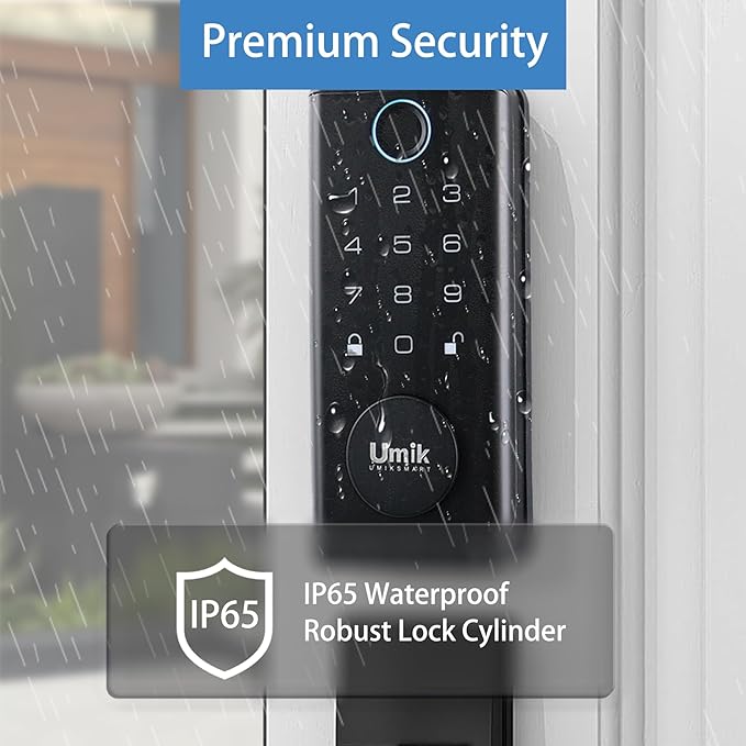 UMIK UMIKSMART Fingerprint Door Lock with Handle Set, Keyless Entry Smart Door Lock, Electronic Keypad Deadbolt Locks, App Control for Front Door, Home (Matte Black in Zinc)