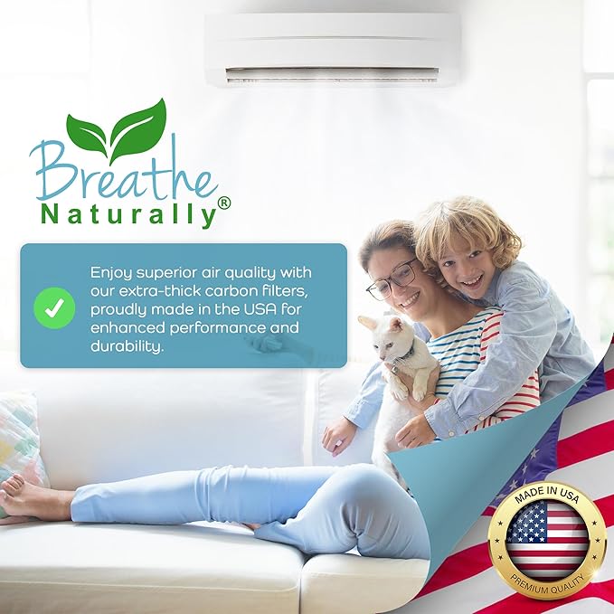 Breathe Naturally Universal Cut To Fit Carbon Activated Air Filter - Replacement Charcoal Filters - Pre Filter Carbon Sheet for Air Purifier, Vent Filters & More - Made in USA (Pack of 2, 8x48)
