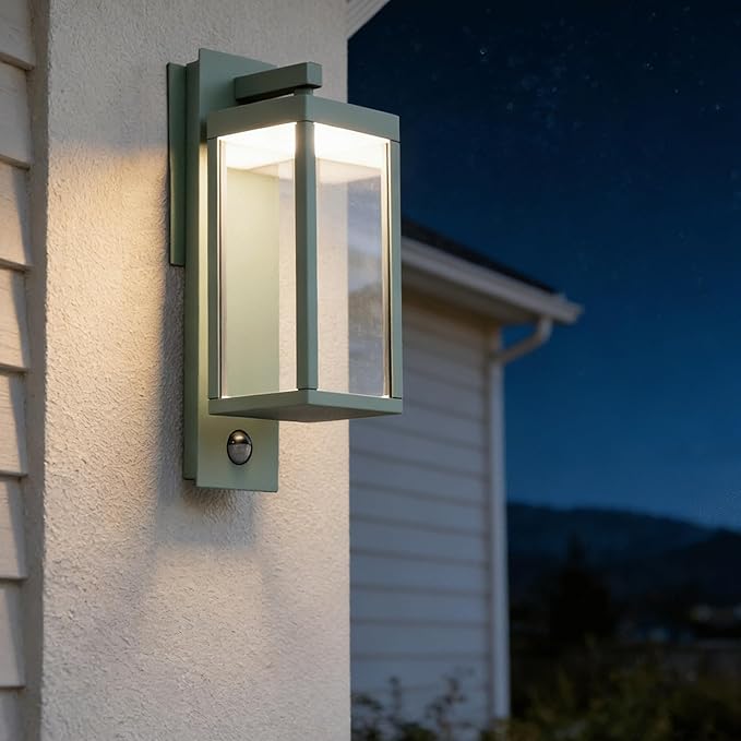 Lustrlach Outdoor Motion Sensor Wall Light for House LED Modern Outside Wall Mount Porch Light IP54 Waterproof with Clear Glass Aluminum Exterior Light Fxiture,3000K 750lm