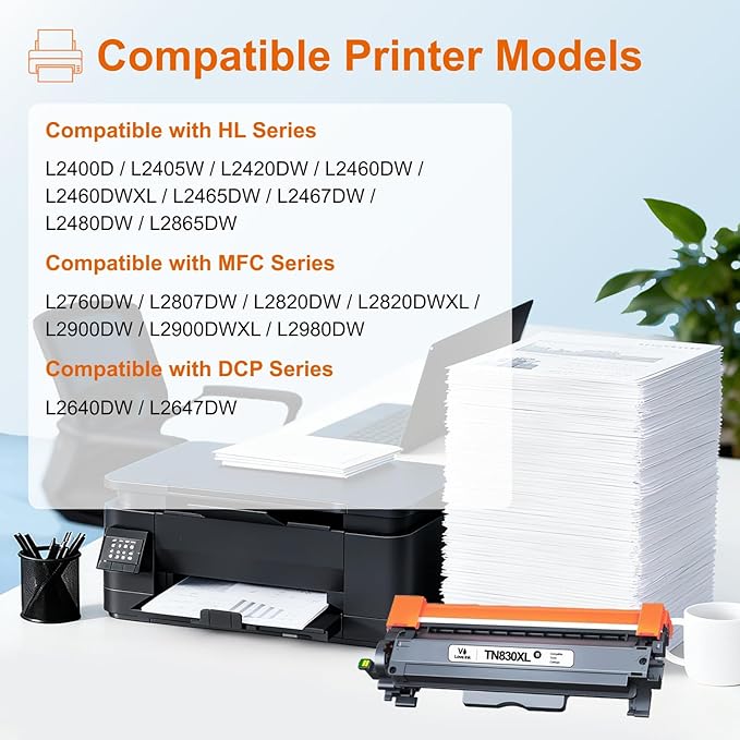 VLOVEINK TN830XL TN830 Toner Cartridge Replacement for Brother TN830XL TN830 XL/V/R 830 XL Toner Cartridge for Brother Printer HL-L2460DW DCP-L2640DW HL-L2405W MFC-L2820DW High Yield, 5 Black