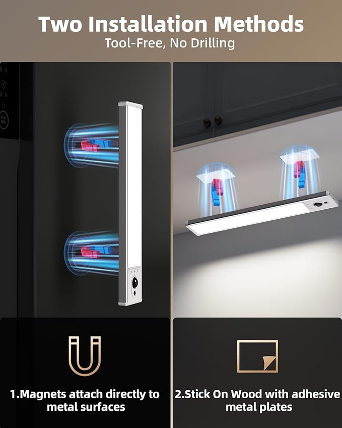EZVALO 3 Pack Under Cabinet Lighting, Rechargeable Motion Sensor Light, LED Closet Lights Wireless, 5700K Dimmable, Timer, Magnetic, with Remote Control for Kitchen, Closet, Stair