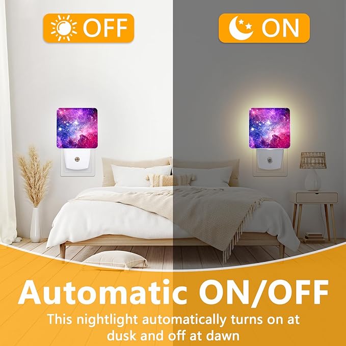 GANTINIR Purple Galaxy Space Night Light, Plug-into Nightlight White LED Lamp, Energy Efficient Decor Desk Lamp for Bedroom Hallway Stairs Bathroom