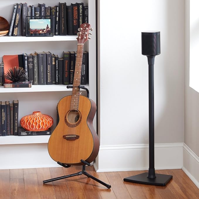 Sanus Wireless Sonos Speaker Stand for Sonos One, Play:1, & Play:3 - Audio-Enhancing Design with Built-in Cable Management - Single Stand (Black) - WSS21-B1