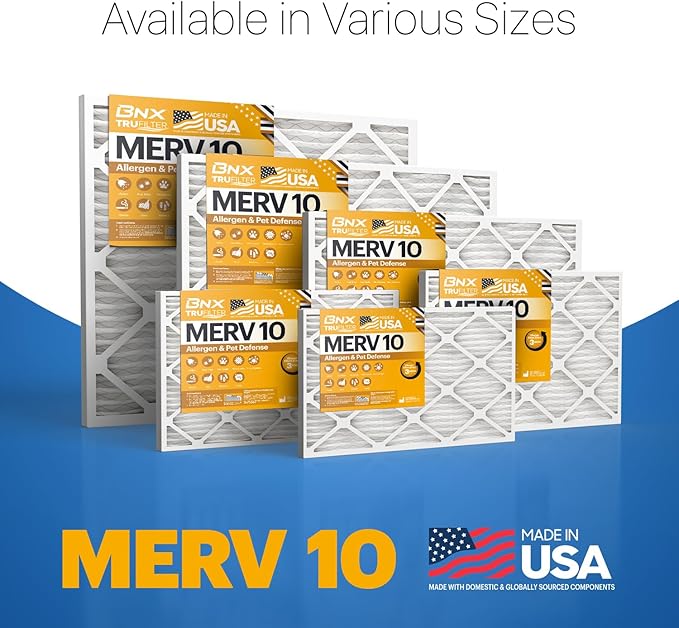 BNX TruFilter 14x20x1 MERV 10 (4-Pack) AC Furnace Air Filter - MADE IN USA - Pleated Air Conditioner HVAC AC Furnace Filters - Removes Odor, Mold, Bacteria, Smoke