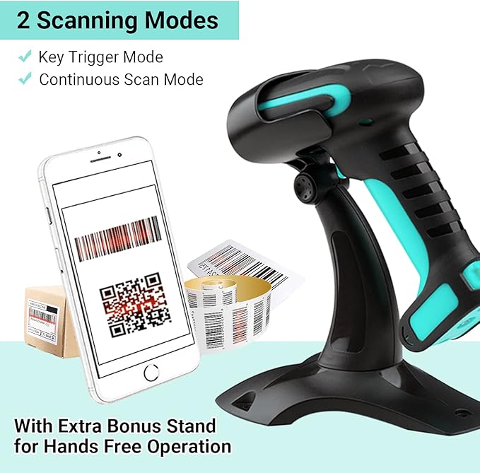Tera 1D 2D QR Barcode Scanner Wireless with Stand, Heavy Duty Industrial IP66 Drop Resistance, Image Scanning Handheld Reader Compatible for Bluetooth with Vibration Alert Model 8100, Battery Powered