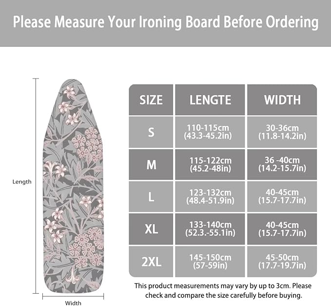 ZCFYGDX William Morris Prints Ironing Board Cover Decor, Resist Scorching & Staining, Easy Install Resistant Elastic Edges,3 Nylon Buckle Fasteners Straps,Relaxing Breathable Ironing Experience XL
