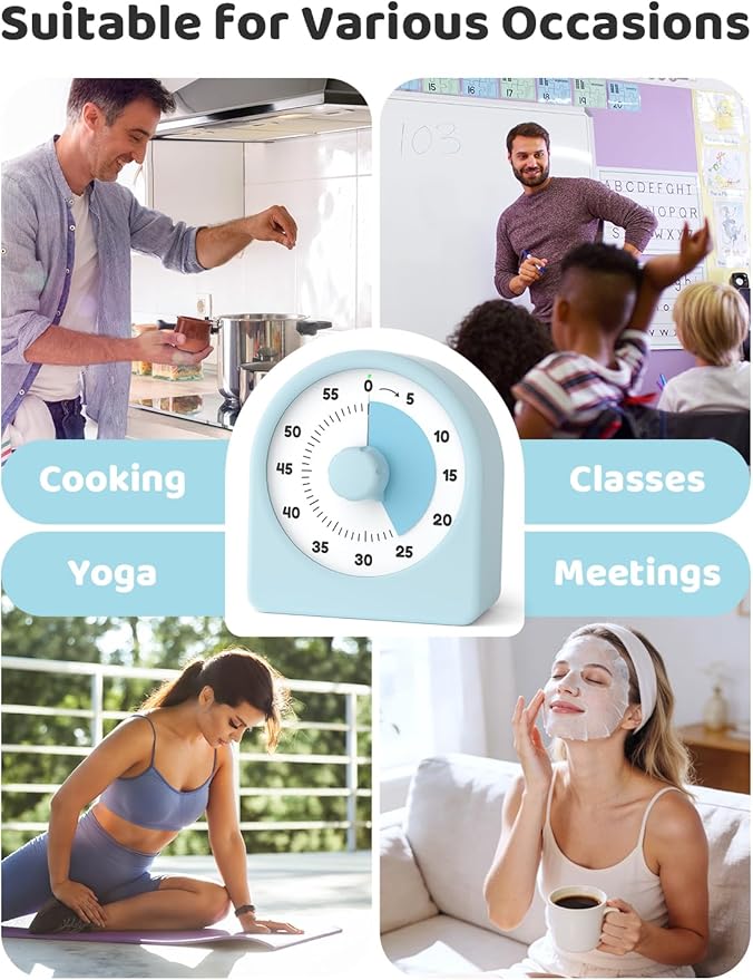 LIORQUE Visual Timer for Kids with Pause Function,Timer for Kids and Adults, Protective Case, Silent Time Management Tool, 60-Minute Countdown for Classroom, Office, Meetings, Study, Kitchen(Blue)