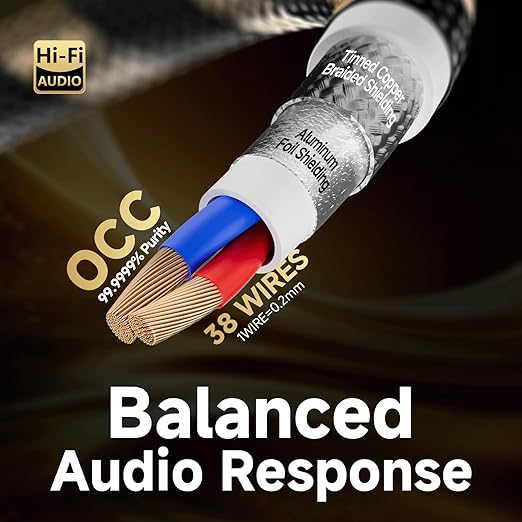 TODN RCA Cables Audiophile 3ft HiFi Stereo RCA Audio Cable for Car, Speaker | O-C-C Core, Dual Shielded, 5μ Gold Plated Plug (3 ft/1m, 1 Pair)