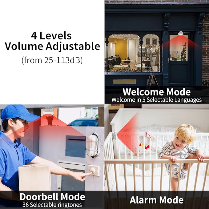 KCMYTONER Wireless Motion Sensor Detector Security Alarm Chime, Motion Sensor Doorbell, Door Chime for Business Entry, Shop Store Office Home Front Door Entry, 1 Receiver 2 Motion Sensor