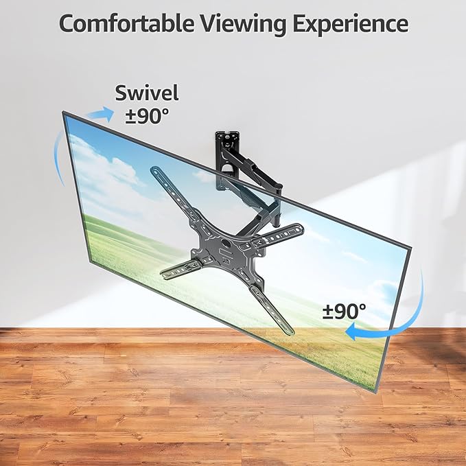 MOUNTUP TV Wall Mounts for Most 26-60 Inches TVs, Full Motion TV Bracket with Swivel and Extension, Articulating Arms, Tilt, Leveling, Single Stud Design, Max VESA 400x400mm up to 77lbs, MU0009