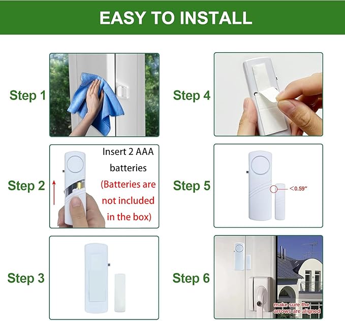 Door Window Alarm, 90dB Door Alarms Sensor for Kids Safety, Home Security, Door Window Burglar Alarm, Window Pool Alarms for Home, Apartments, Offices, Hotel Rooms (3pack)