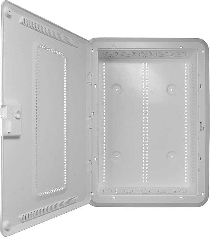 Legrand - OnQ 20 Inch Media Enclosure, Wifi Electrical Box, Cable Management Box for Distribution of Networking Service, Recessed Media Box Lets Signal Through, White, ENP2050-NA