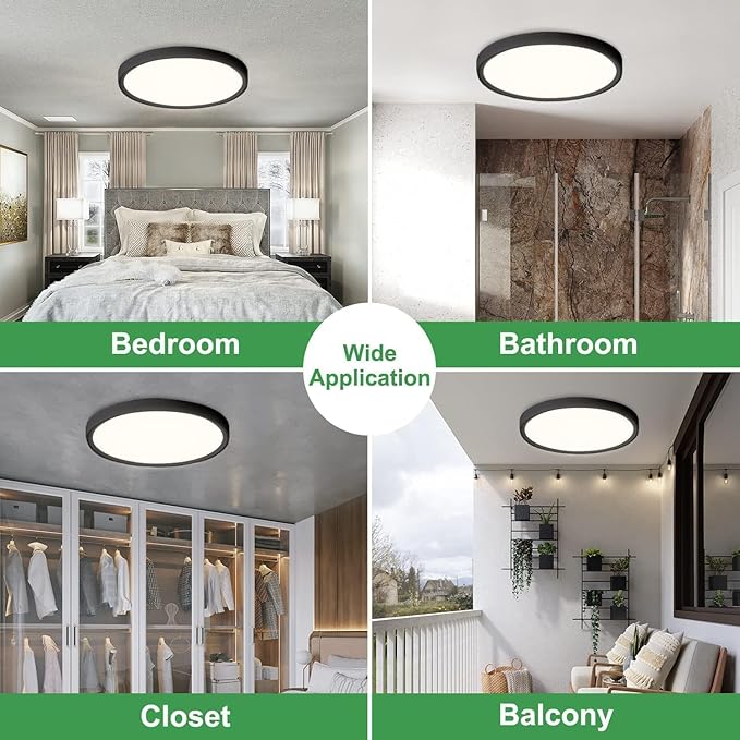 4PK 15.8 Inch Black LED Flush Mount Ceiling Light, 32W, 3480LM, 3000K/4000K/6000K CCT Selectable, Round Flat Panel Light Low Profile Ceiling Light Fitures for Hallway, Kitchen, Bedroom, Laundry Room