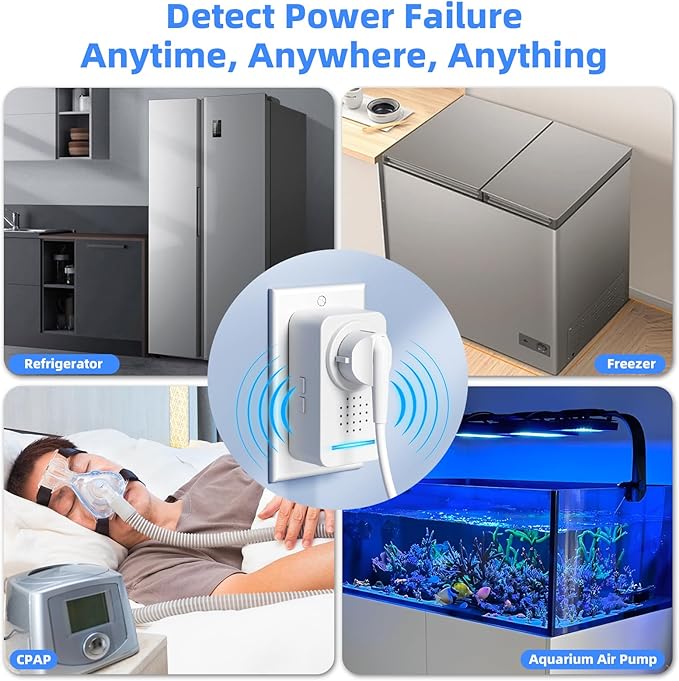 Power Failure Alarm WiFi with 4 Email Addresses, Loud 120dB Smart Power Outage Alarm with 6 Sirens, Freezer Alert WiFi Wireless, Smart Power Failure Detector for GFCI Trips, Sump Pump