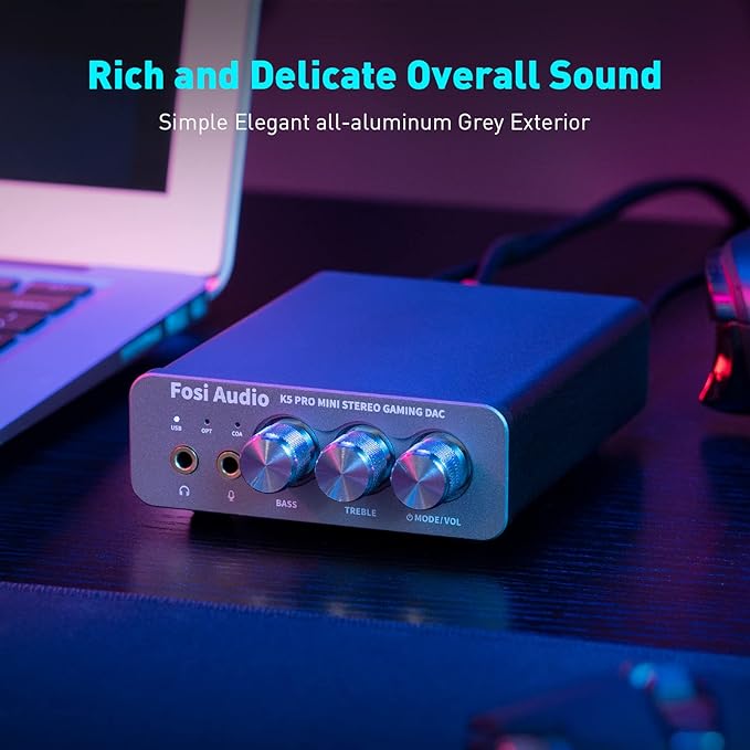 Fosi Audio K5 Pro Gaming DAC Headphone Amplifier Mini Hi-Fi Stereo Digital-to-Analog Audio Converter USB Type C/Optical/Coaxial to RCA/3.5MM AUX for PS5/PC/MAC/Computer