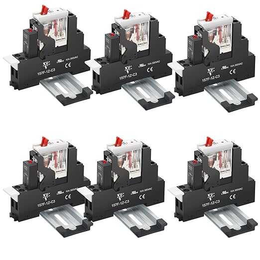 6 Pcs 24VAC Relay Electromagnetic Power Relay 12 Amp 5Pins SPDT 1NO 1NC with Test Button, Indicator Light Module and Socket Base