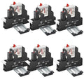 6 Pcs 24VAC Relay Electromagnetic Power Relay 12 Amp 5Pins SPDT 1NO 1NC with Test Button, Indicator Light Module and Socket Base