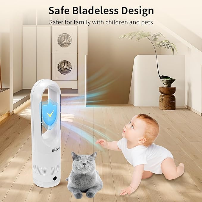 Hiluce Bladeless Fan for Bedroom,Tower Cooling Fan,20dB Quiet,Standing Fans with Remote,Touch, LED Display Installation Free 80°Oscillating 8 Speeds 9H Timer 22" for Home, Office