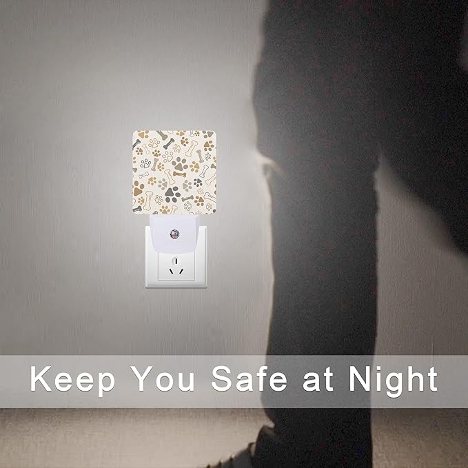 Smoaffly Dog Cat Paw Print Bones Night Light Plug-in LED Nightlights Auto Sensor Night Lamp Dusk-to-Dawn Lamp Home Decor for Nursery Children Girls Boys