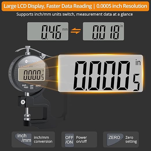 Neoteck Digital Thickness Gauge (Silver-Black, 0-0.5"/0.0005")