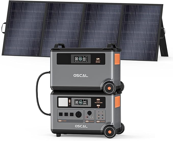 OSCAL 7200Wh Portable Power Station PowerMax 6000 with 400W Solar Panel, 120/240V Solar Generator, Max 6000W AC Outlets (9000W Peak), LiFePO4 Battery Power Station for Home, Camping, RV, Emergency