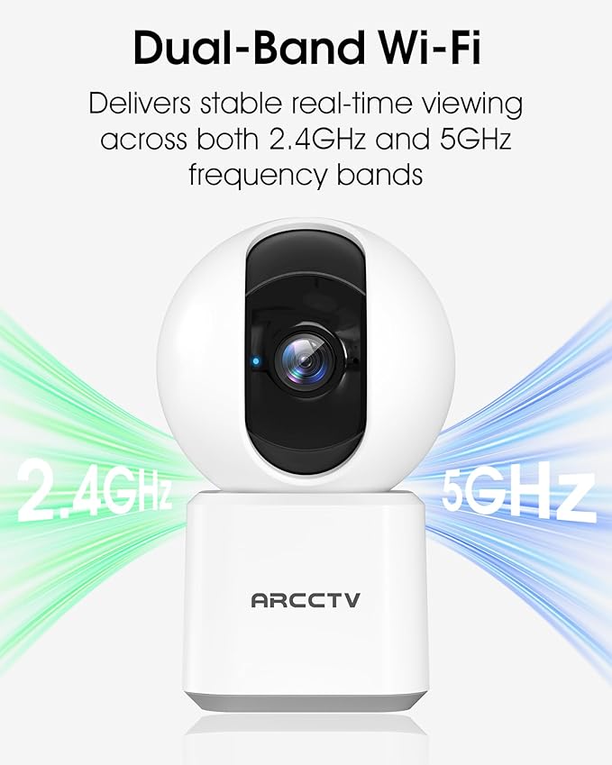 ARCCTV Cameras for Home Security, Pet Camera with WiFi 6&5GHz/2.4GHz, Motion Tracking Never Miss a Moment, 2-Way Audio, Night Vision, Compatible with Alexa Upgrades Your Idoor Security