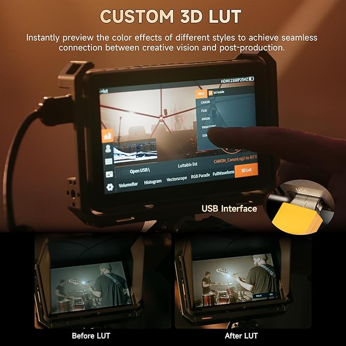 VILTROX DC-X2 2000 Nits Video Field Monitor with Rig Cage, 6 inch Touchscreen 4K HDMI in/Out On Camera Monitor with Sunshade Hood Battery, 1920X1080 HD Focus Peaking 3D Lut Full Waveform RGB Parada