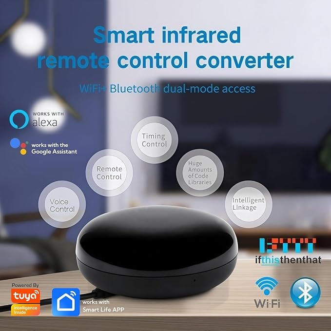 WiFi Smart IR Blaster, IR Remote Control Hub for Smart Home Automation, Infrared Universal Remote Control for TV AC AUD STB, Smart Devices Compatible with Alexa & Google Assistant