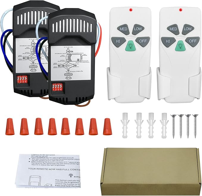 2 Pack Universal Ceiling Fan Remote Control Kits with Light Dimmer 3 Speed Fan Controller Receiver Lamp Dim Remote Replacement for Hampton Bay/Hunter/Harbor Breeze/Westinghouse/Honeywell & More