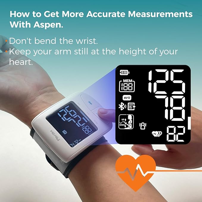 Meraw Blood Pressure Monitor Adult Cuff, Blood Pressure Cuff Monitor Wrist, Blood Pressure Machine Home Use 5.3-8.5" Irregular Heartbeat Monitoring APP Automatic Bluetooth High Accuracy Aspen White
