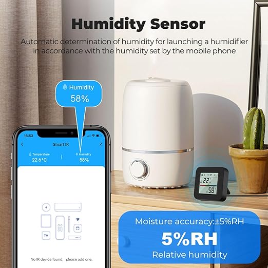 Sanofuturion WiFi Smart IR Remote Control, 3-in-1 Smart AC Controller with Temperature Humidity Sensor n Display, Intelligent Control of T&H for Home Greenhouse Pet Garage, Compatible with Alexa (C1)