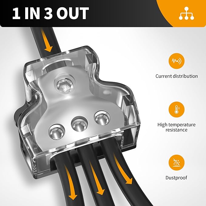 RVBOATPAT 3 Way Power Distribution Block Car Audio Splitter 1 x 0 Gauge in / 3 x 4 Gauge Out Ground Distribution Block Amp for Automotive Car Boat 2 Pack