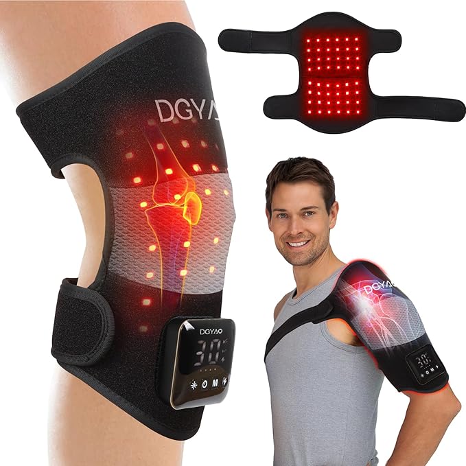 DGQY Cordless Red Light Therapy for Knee Joint Warp Portable Infrared Light Device for Knee Elbow Pain Muscle Relief Recovery 660nm and 850nm Heated Therapy with Wireless Rechargeable Controller
