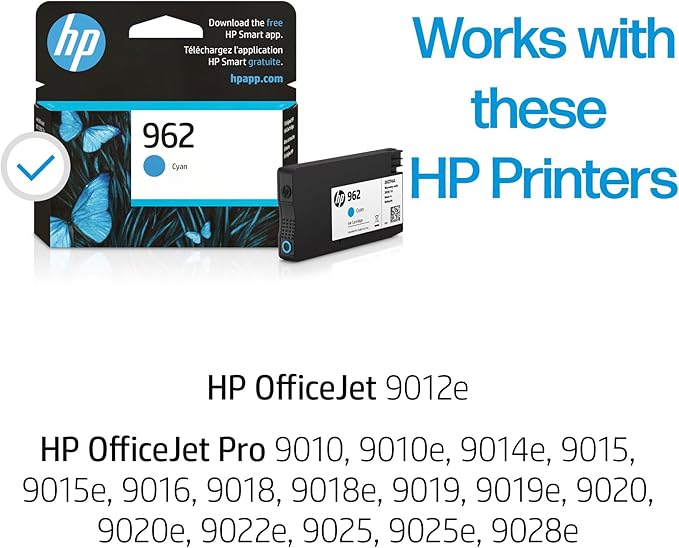 HP 962 Cyan Ink Cartridge | Works with OfficeJet 9010, Pro 9010, 9020 | Eligible for Instant Ink | 3HZ96AN