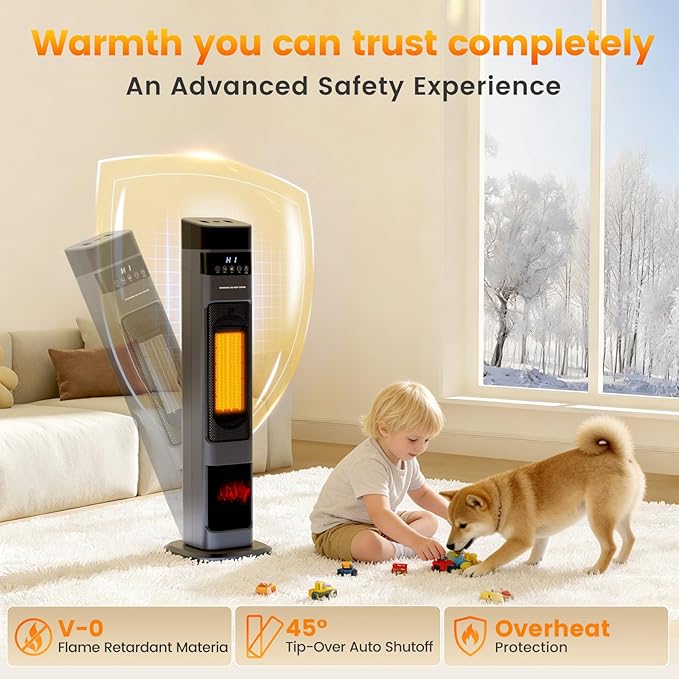 Auertech 31" Space Heater with Humidifier, 3 in 1 Electric Space Heater with 3D Flame, Oscillating Room Heaters with 3 Heating Modes, 12H Timer, Space Heaters for Indoor Use Large Room, Bedroom