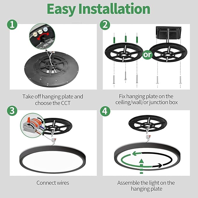 6PK 15.8 Inch LED Flush Mount Ceiling Light Black, 32W, 3480LM, 3000K/4000K/6000K CCT Selectable, Round Flat Panel Light Low Profile Ceiling Light Fitures for Hallway, Kitchen, Bedroom, Laundry Room