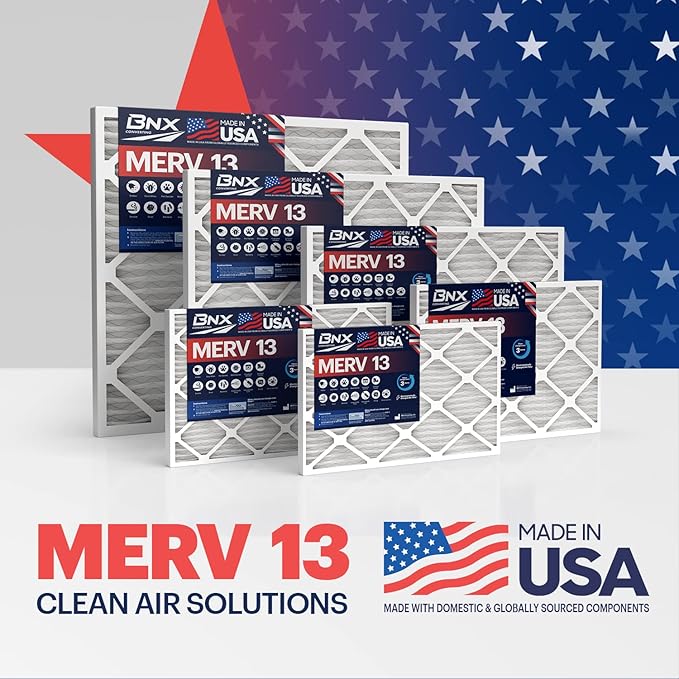 BNX TruFilter 16x24x1 Air Filter MERV 13 (4-Pack) - MADE IN USA - Electrostatic Pleated Air Conditioner HVAC AC Furnace Filters for Allergies, Pollen, Mold, Bacteria, Smoke, Allergen, MPR 1900 FPR 10