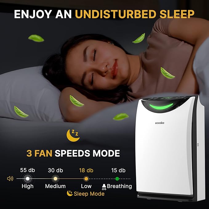 Econika Air Purifier and Humidifier Combo – HEPA Air Purifier with UV Light, Quiet for Bedroom and Living Room – Whole House Large Room Cleaner