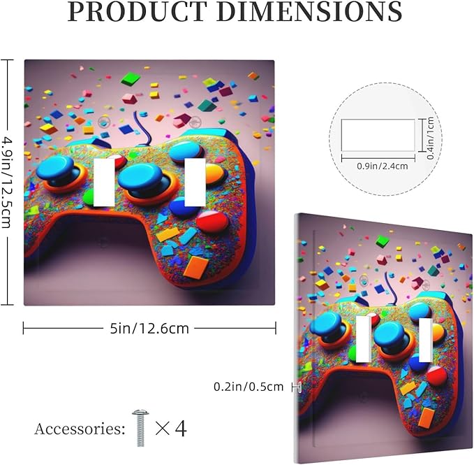 Bvtewkhz Videos Game Controller 2 Gang Double Toggle Decorative Light Switch Covers Electrical Faceplate Switchplates for Bathroom Kitchen Home