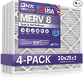 BNX TruFilter 20x25x2 Air Filter MERV 8 (4-Pack) - MADE IN USA – Dust & Pet Defense Electrostatic Pleated Air Conditioner HVAC AC Furnace Filters for Dust, Pet, Mold, Pollen MPR 600 – 700 & FPR 5