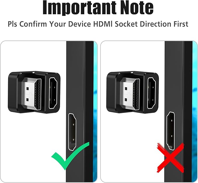 AGVEE 2 Pack (Long Side Inward) 180 Degree Angled HDMI Male to HDMI Female Adapter, U-Shaped 8K@60HZ Converter Coupler Connector Extender for Portable Display Monitor Accessories, Black
