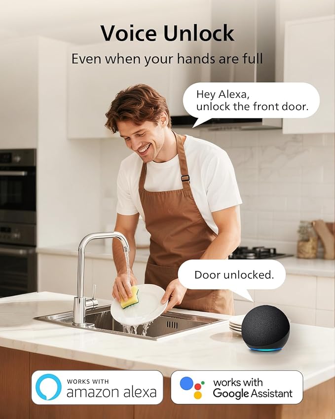 Philips Built-in WiFi Smart Lock, Keyless Entry Door Lock with App, Touchscreen, Indicator Light, Fingerprint Door Lock — Compatible with Alexa & Google, Splash-Proof Design, Includes 8 Batteries