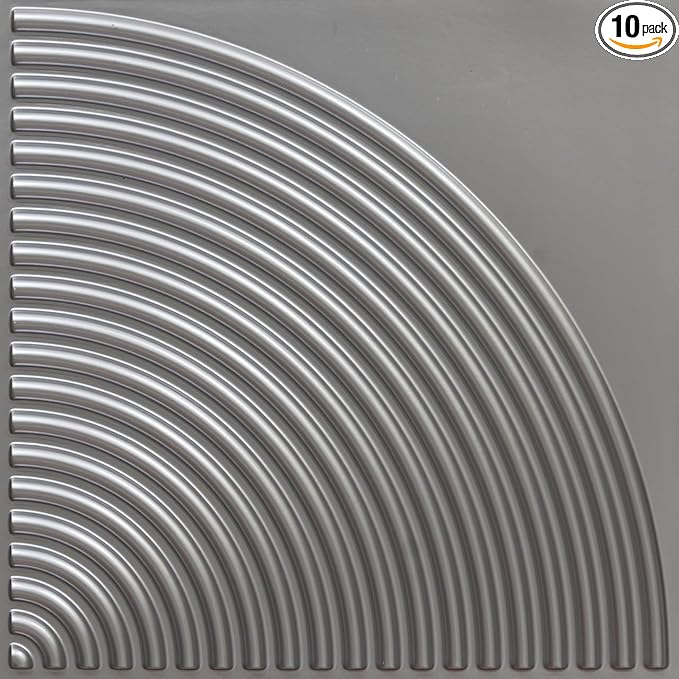 From Plain To Beautiful In Hours 9002 Arc Swell PVC 12 in x 12 in Peel and Stick Wall Panels (Covers / 10 sq.ft), Silver, 10 Piece