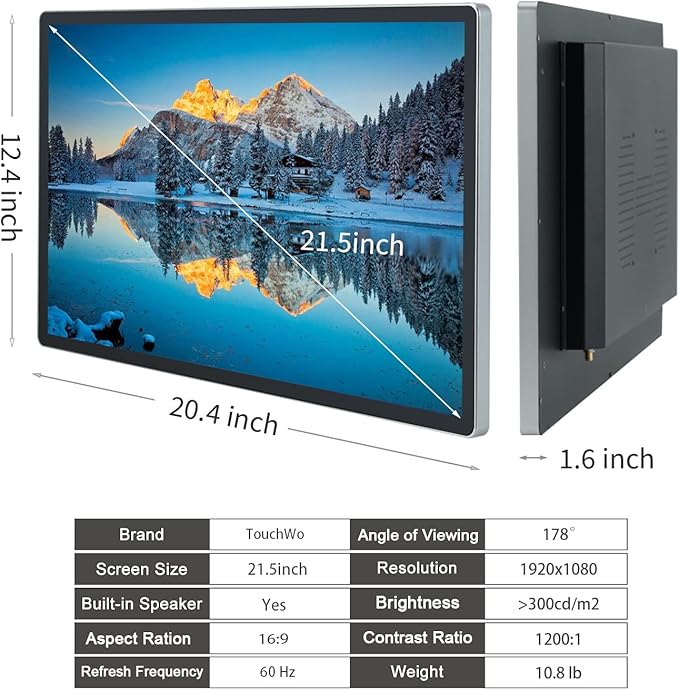 TouchWo 21.5 inch Android 14 Touchscreen Monitor Tablet, 16:9 FHD 1080P, WiFi & BT, Built-in Speakers, RK3576 4GB RAM & 32GB ROM, Smart Board for Classroom, Meeting & Game