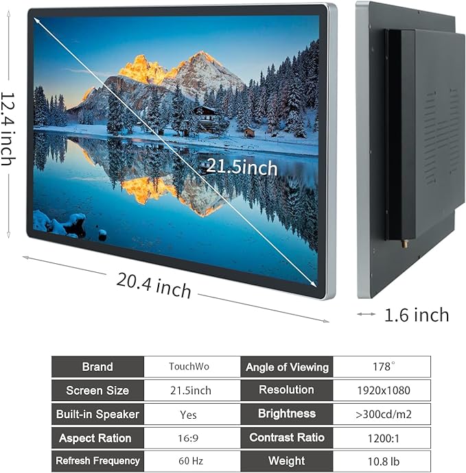 TouchWo 21.5 inch Android 11 Touchscreen Industrial PC, 16:9 FHD 1080P, WiFi and Built-in Speakers, RK3568 2GB RAM & 32GB ROM, Smart Board for Classroom, Meeting & Game
