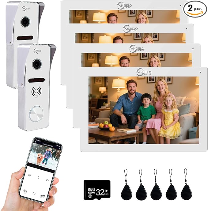 Wired Video Doorbell Intercom System 7 inch Monitor 1080P HD Camera Entry Doorphone Door Camera TUYA WiFi Smart Home Door Phone Kits for Apartment Home Villa (2 doorbell + 4 Monitor)