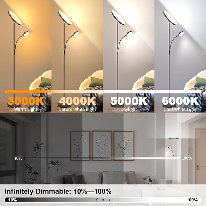 Aulaiyi Floor Lamps for Living Room,42W Super Bright LED Floor Lamp,2-in-1 Dimmable Standing Lamp with Reading Light,69'' Tall Lamp with Remote & Touch Control, Modern Floor Lamp for Bedroom,Office