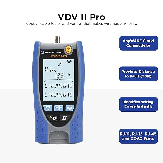 TREND Networks | R158005 | VDV II Pro | Cloud Connected | Voice, Data and Video Cable Verifier | Copper Cable Tester | Advanced Wiremap & Troubleshooting Tool