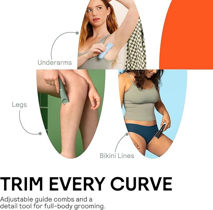MERIDIAN Slimmer Trimmer – Electric Bikini Line & Pubic Hair Trimmer for Women, Body Hair Groomer for Intimate Areas, Legs & Underarms, Waterproof & Rechargeable, Sky